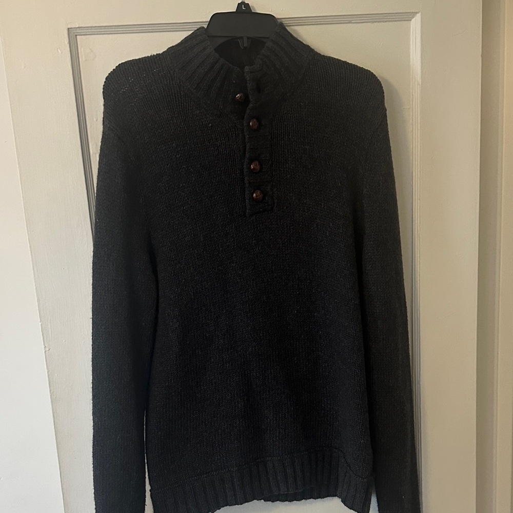 Fossil Men's Dark Charcoal Button-Neck Zip-Style Sweater